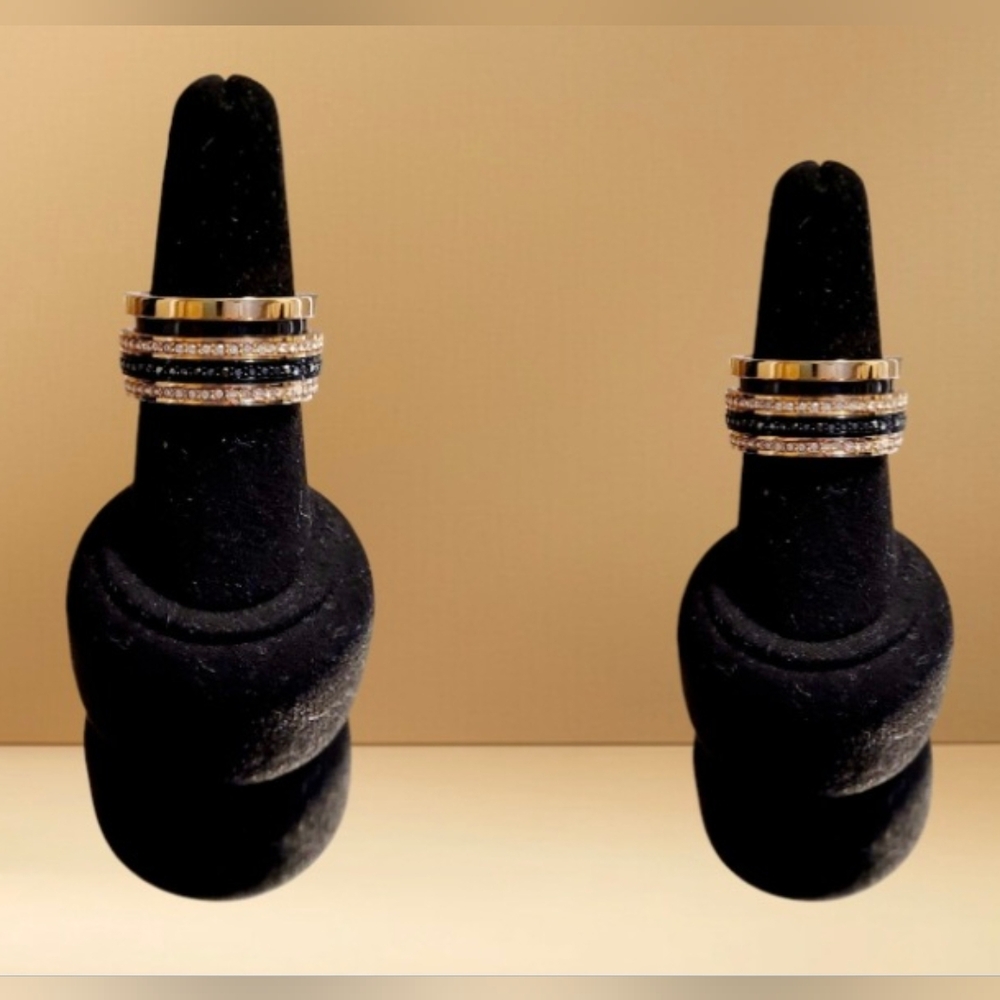 Swarovski Vintage Black & Gold Ring Very Unique - Design, Dazzling Sparkles.   8